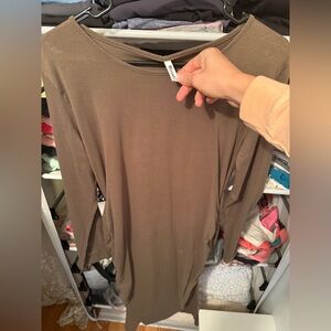 Long Sleeve Rouched Dress in Taupe/Army Green by Missufe